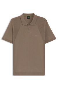 Cotton-blend polo shirt with bodymapping structure, Light Brown