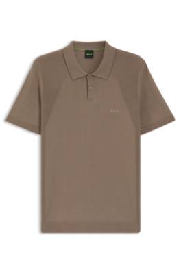 Boss Cotton-blend knit polo with bodymapping structure pikéer herr – bild 4