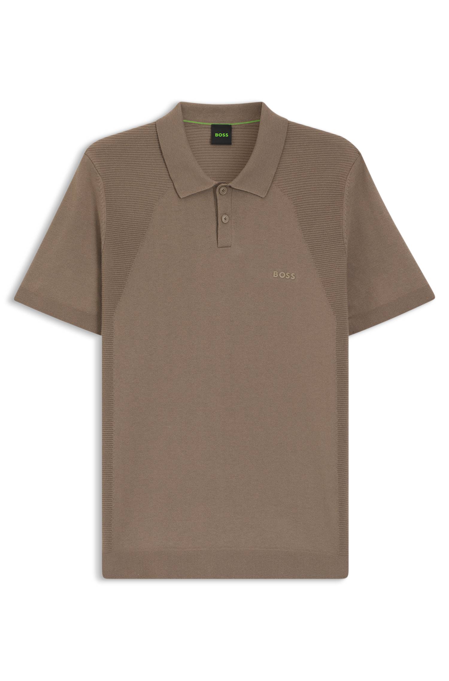 Boss Cotton-blend knit polo with bodymapping structure pikéer herr – bild 4