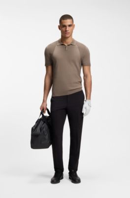 Cotton-blend polo shirt with bodymapping structure, Light Brown