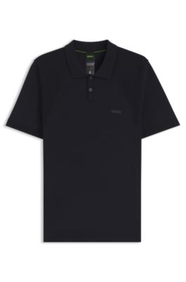 Cotton-blend polo shirt with bodymapping structure, Dark Blue
