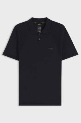Cotton-blend polo shirt with bodymapping structure, Dark Blue