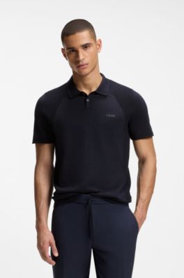 Cotton-blend polo shirt with bodymapping structure, Dark Blue