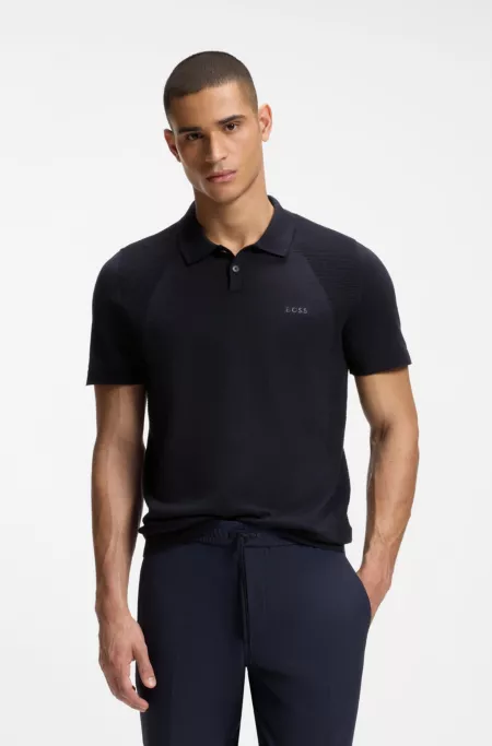 Cotton-blend knit polo with bodymapping structure