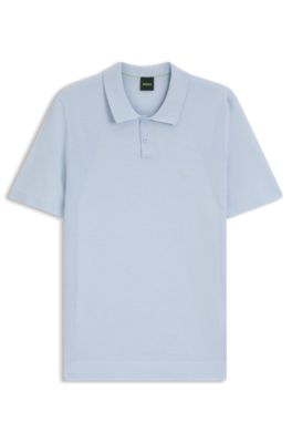 Cotton-blend polo shirt with bodymapping structure, Light Blue