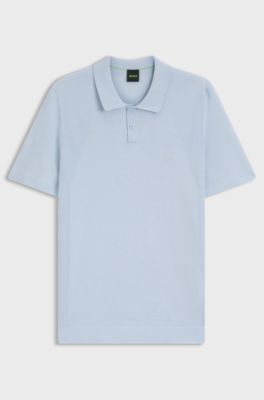 Cotton-blend polo shirt with bodymapping structure, Light Blue