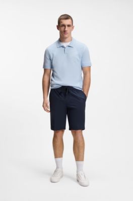 Cotton-blend polo shirt with bodymapping structure, Light Blue