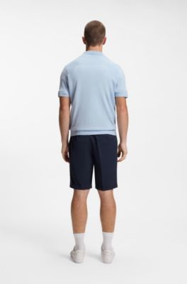 Cotton-blend knit polo with bodymapping structure, Light Blue