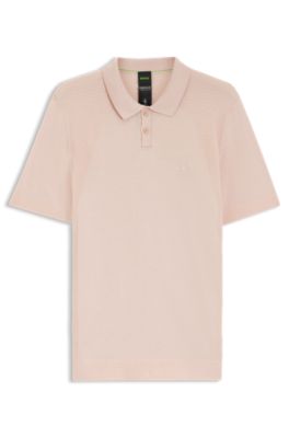 Cotton-blend knit polo with bodymapping structure, Light Orange