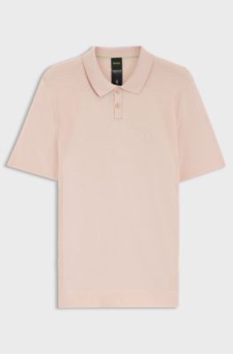 Cotton-blend knit polo with bodymapping structure, Light Orange