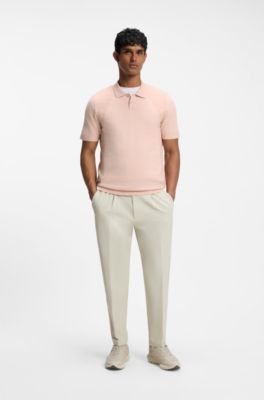 Cotton-blend knit polo with bodymapping structure, Light Orange