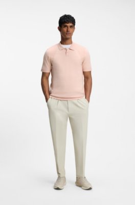 Boss Cotton-blend knit polo with bodymapping structure pikéer herr – bild 2
