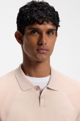 Cotton-blend knit polo with bodymapping structure, Light Orange