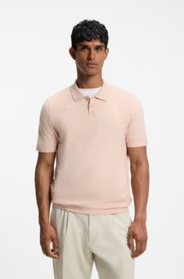 Cotton-blend knit polo with bodymapping structure, Light Orange