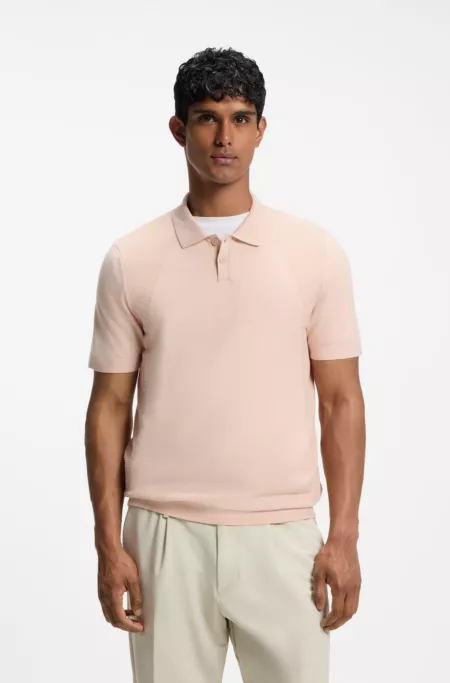 Cotton-blend knit polo with bodymapping structure