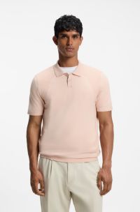 Polo de punto en mezcla de algod&oacute;n con estructura con detalles anat&oacute;micos, Naranja claro