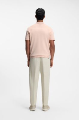 Cotton-blend knit polo with bodymapping structure, Light Orange
