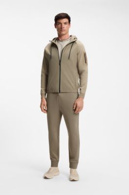 Mixed-material knitted jacket with jacquard graphic, Light Brown