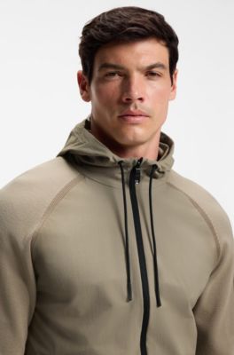 Mixed-material knitted jacket with jacquard graphic, Light Brown