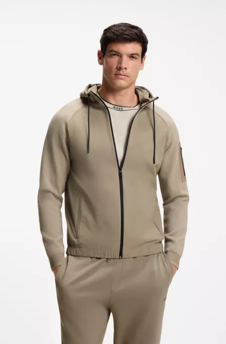 Mixed-material knitted jacket with jacquard graphic