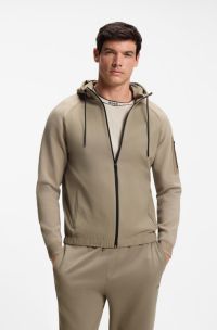 Mixed-material knitted jacket with jacquard graphic, Light Brown