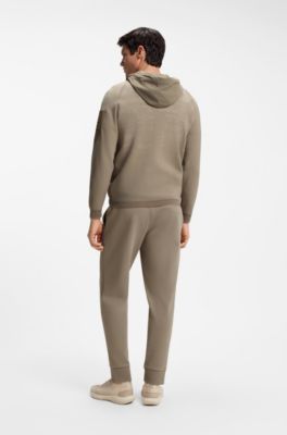 Mixed-material knitted jacket with jacquard graphic, Light Brown