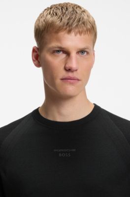 Porsche x BOSS short-sleeved sweater with logo print, Black