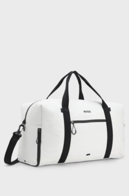 Faux-leather holdall with reflective zips, White