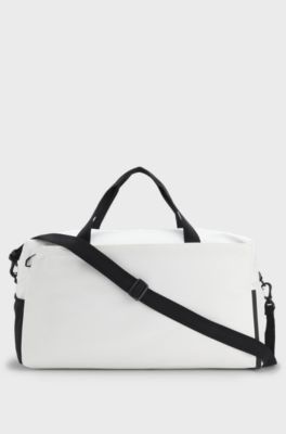 Bolsa de viaje de piel sint&eacute;tica con cremalleras reflectantes, Blanco