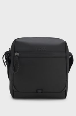 Faux-leather reporter bag with reflective details, Black