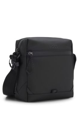 Faux-leather reporter bag with reflective details, Black