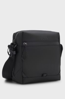 Faux-leather reporter bag with reflective details, Black