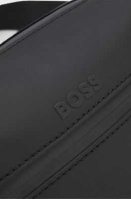 Bolso mensajero de piel sint&eacute;tica con detalles reflectantes, Negro