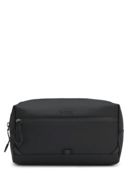 Faux-leather washbag with reflective details, Black