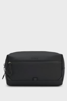 Faux-leather washbag with reflective details, Black