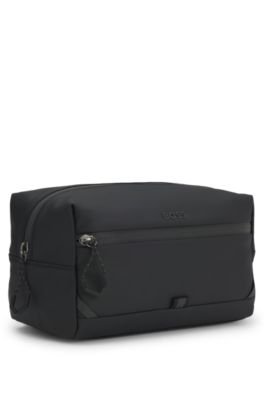 Faux-leather washbag with reflective details, Black
