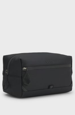 Faux-leather washbag with reflective details, Black