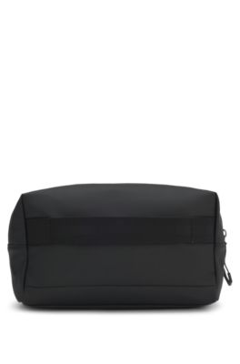 Faux-leather washbag with reflective details, Black