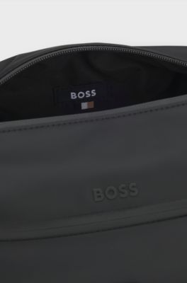 Faux-leather washbag with reflective details, Black