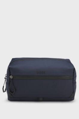 Faux-leather washbag with reflective details, Dark Blue