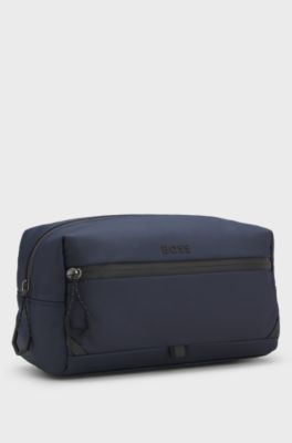 Faux-leather washbag with reflective details, Dark Blue