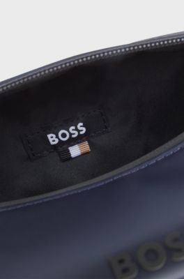 Faux-leather washbag with reflective details, Dark Blue