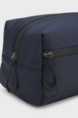 Faux-leather washbag with reflective details, Dark Blue