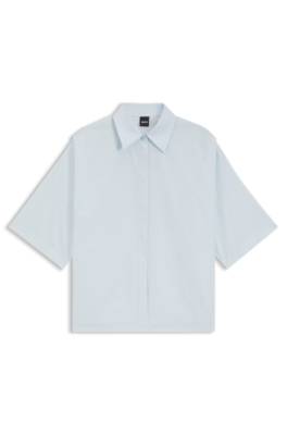 Relaxed-fit blouse in cotton poplin with point collar 1