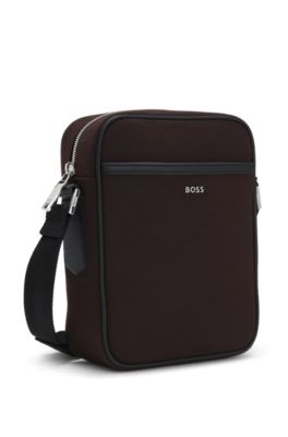 Canvas reporter bag with logo lettering, Dark Brown