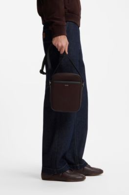 BOSS - Canvas reporter bag with logo lettering - Dark Brown
