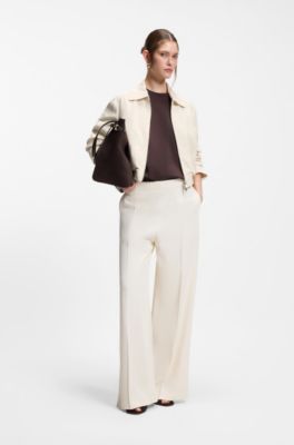 Relaxed-fit wide-leg trousers in lightweight twill, Natural