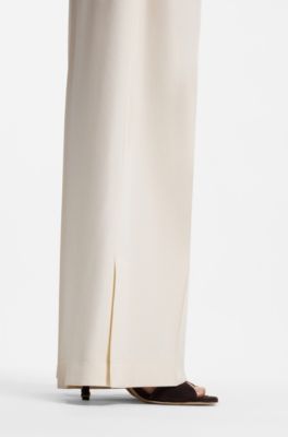 Relaxed-fit wide-leg trousers in lightweight twill, Natural