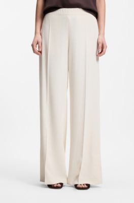 Relaxed-fit wide-leg trousers in lightweight twill, Natural