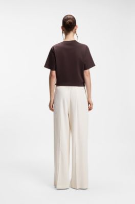 Relaxed-fit wide-leg trousers in lightweight twill, Natural